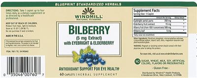 Photo of the Windmill Natural Vitamins Bilberry With Eyebright & Elderberry label
