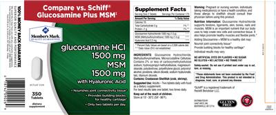 Photo of the Member's Mark Glucosamine HCl 1500 mg MSM 1500 mg label