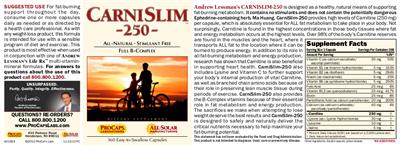 Photo of the ProCaps Laboratories CarniSlim 250 label