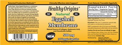 Photo of the Healthy Origins Natural Eggshell Membrane label