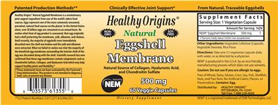 Photo of the Healthy Origins Natural Eggshell Membrane label