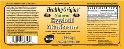 Photo of the Healthy Origins Natural Eggshell Membrane label