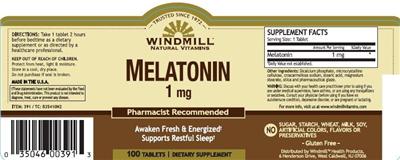 Photo of the Windmill Natural Vitamins Melatonin 1 mg label