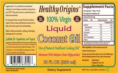 Photo of the Healthy Origins Liquid Coconut Oil label