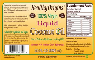 Photo of the Healthy Origins Liquid Coconut Oil label