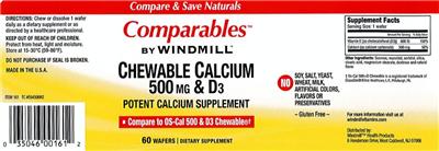 Photo of the Windmill Chewable Calcium 500 mg & D3 label