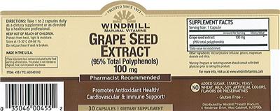 Photo of the Windmill Grape Seed Extract (95% Total Polyphenols) 100 mg label