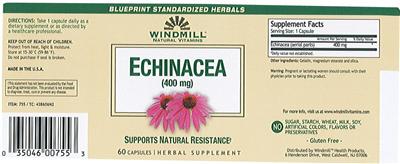 Photo of the Windmill Natural Vitamins Echinacea (400 mg) label