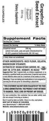 Photo of the Indiana Botanic Gardens Grapefruit Seed Extract 200 mg label