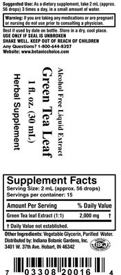 Photo of the Indiana Botanic Gardens Green Tea Leaf label