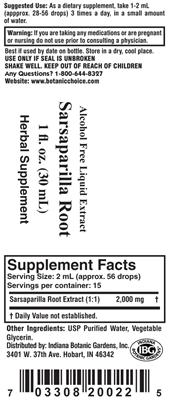 Photo of the Indiana Botanic Gardens Sarsaparilla Root label