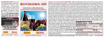 Photo of the ProCaps Laboratories Resveratrol-100 mg label