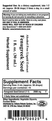 Photo of the Indiana Botanic Gardens Fenugreek Seed label