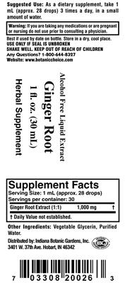 Photo of the Indiana Botanic Gardens Ginger Root label