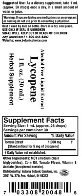Photo of the Indiana Botanic Gardens Lycopene label