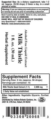 Photo of the Indiana Botanic Gardens Milk Thistle label