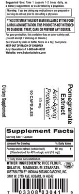 Photo of the Indiana Botanic Gardens Pomegranate Extract 40 mg label