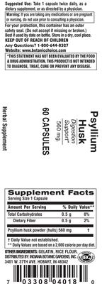 Photo of the Indiana Botanic Gardens Psyllium Husk 560 mg label