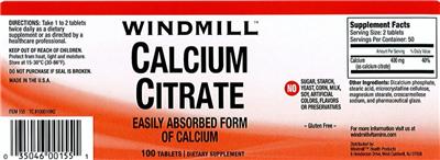 Photo of the Windmill Calcium Citrate label