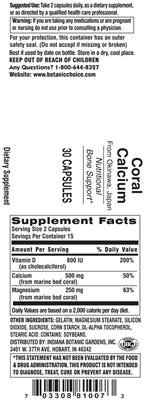 Photo of the Indiana Botanic Gardens Coral Calcium label