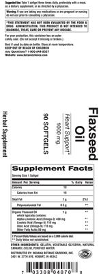 Photo of the Indiana Botanic Gardens Flaxseed Oil 1000 mg label