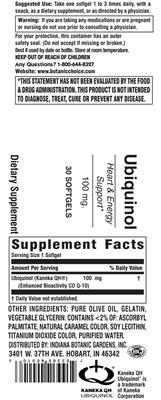 Photo of the Indiana Botanic Gardens Ubiquinol 100 mg label