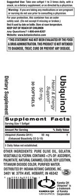 Photo of the Indiana Botanic Gardens Ubiquinol 50 mg label