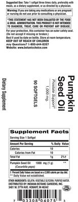 Photo of the Indiana Botanic Gardens Pumpkin Seed Oil 1,000 mg label