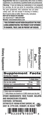 Photo of the Indiana Botanic Gardens Beta-Sitosterol Plus label