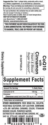 Photo of the Indiana Botanic Gardens CoQ10 with Cinnamon label