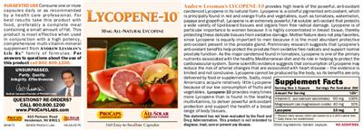 Photo of the ProCaps Laboratories Lycopene-10 label