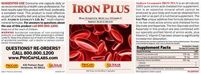 Photo of the ProCaps Laboratories Iron Plus label