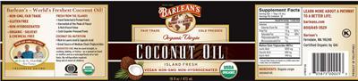 Photo of the Barlean's Organic Virgin Coconut Oil label