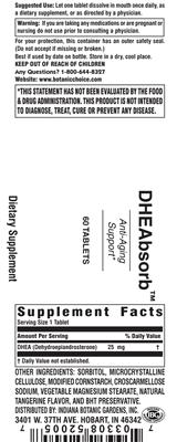 Photo of the Indiana Botanic Gardens DHEAbsorb label