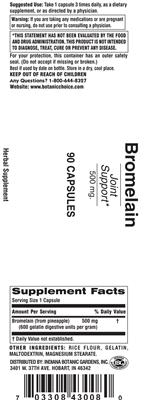 Photo of the Indiana Botanic Gardens Bromelain 500 mg label