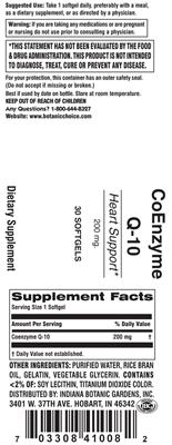 Photo of the Indiana Botanic Gardens CoEnzyme Q-10 200 mg label