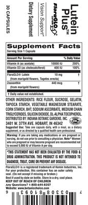 Photo of the Indiana Botanic Gardens Lutein Plus label