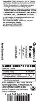 Photo of the Indiana Botanic Gardens Grapeseed Extract 60 mg label