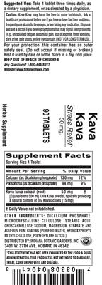 Photo of the Indiana Botanic Gardens Kava Kava 50 mg label