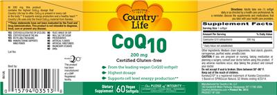 Photo of the Country Life CoQ10 200 mg label
