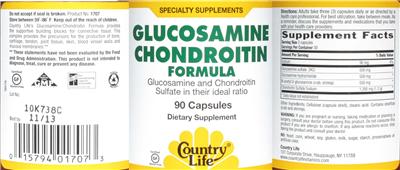 Photo of the Country Life Glucosamine Chondroitin Formula label