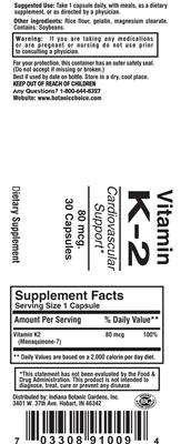 Photo of the Indiana Botanic Gardens Vitamin K-2 80 mcg label