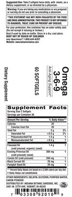 Photo of the Indiana Botanic Gardens Omega 3-6-9 label