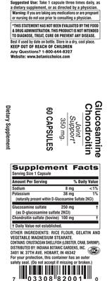 Photo of the Indiana Botanic Gardens Glucosamine Chondroitin 350 mg label