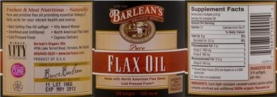 Photo of the Barlean's Organic Oils Pure Flax Oil label