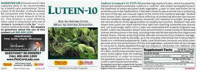 Photo of the ProCaps Laboratories Lutein-10 label