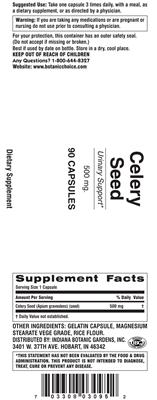 Photo of the Indiana Botanic Gardens Celery Seed 500 mg label