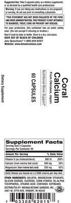 Photo of the Indiana Botanic Gardens Coral Calcium label