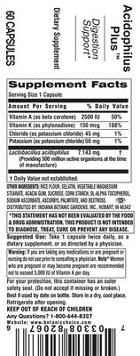 Photo of the Indiana Botanic Gardens Acidophilus Plus label