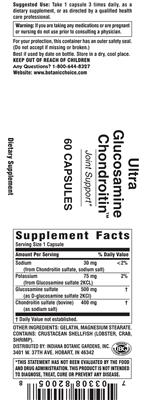 Photo of the Indiana Botanic Gardens Ultra Glucosamine Chondroitin label